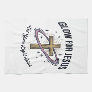 Glow for Jesus Christian Cross Vintage Vector Tea Towel