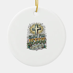 Glow For Jesus Vintage Christian Cross Shirt Ceramic Tree Decoration