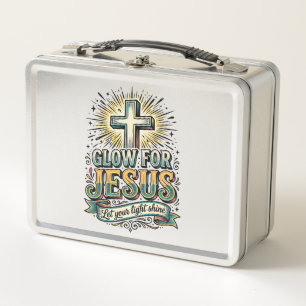 Glow For Jesus Vintage Christian Cross Shirt Metal Lunch Box