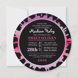 GLOW Fuchsia Splash Sweet Sixteen 16 Invitation