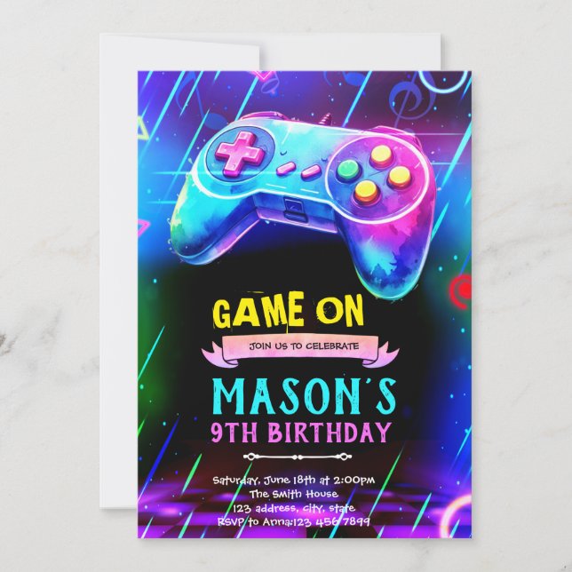 Glow game night party invite (Front)