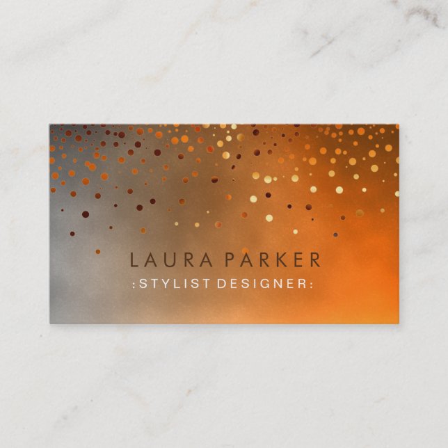 Glow Glitter Orange Confetti Elegant Sky Business Card (Front)