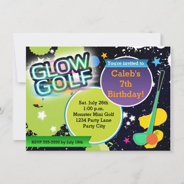 Glow Golf Monster Mini Golfing Party Invitation (Front)