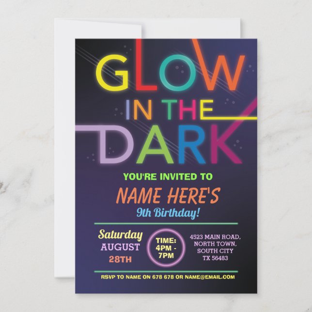 Glow In The Dark Birthday Neon Paint Dance Party Invitation (Front)
