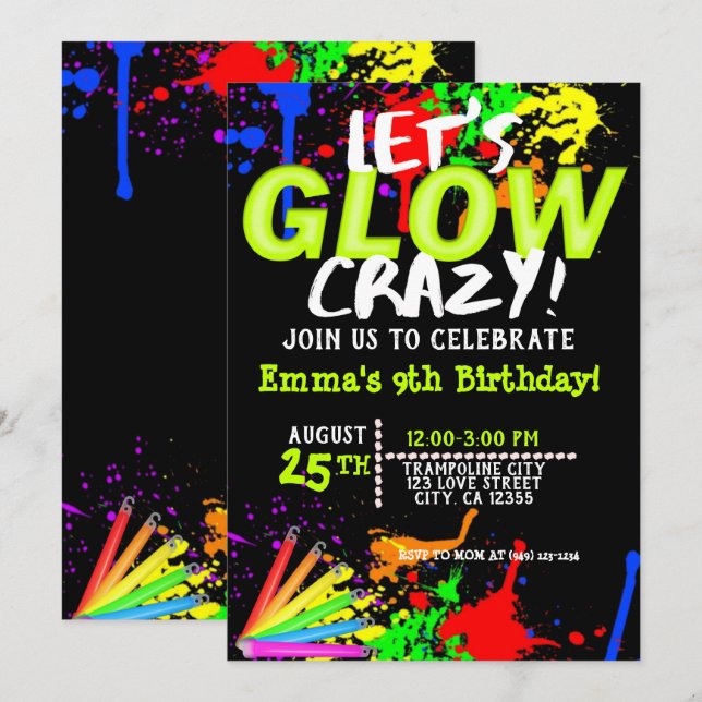 Glow in the dark Cosmic Jump & Neon party Invitation (Front/Back)