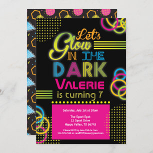 Glow in the dark girl birthday neon light invitation