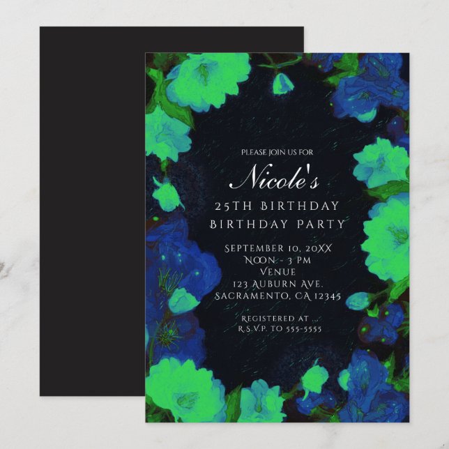 Glow in the Dark Glowing Flowers Party Invitations (Front/Back)
