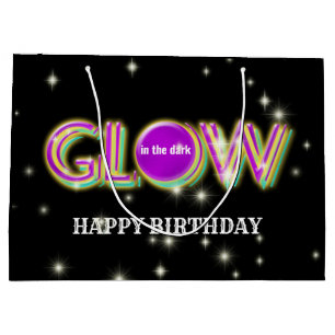 Glow in the dark kids neon party bright colourful large gift bag