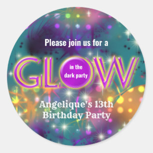 Glow in the dark kids neon party Girls Classic Round Sticker
