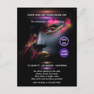 Glow in the Dark Neon Party Invitation Postcard