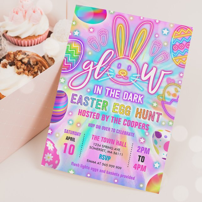 Glow In The Dark Neon Tie Dye Easter Egg Hunt Invitation (Creator Uploaded)