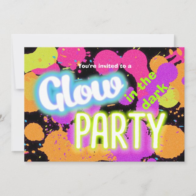 Glow in the dark paint splatter party invitation (Front)