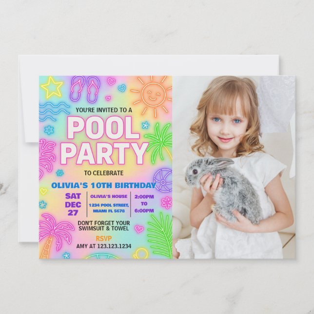 Glow in the Dark Pool Party Invitation (Front)