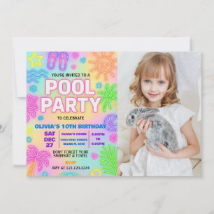 Glow in the Dark Pool Party Invitation