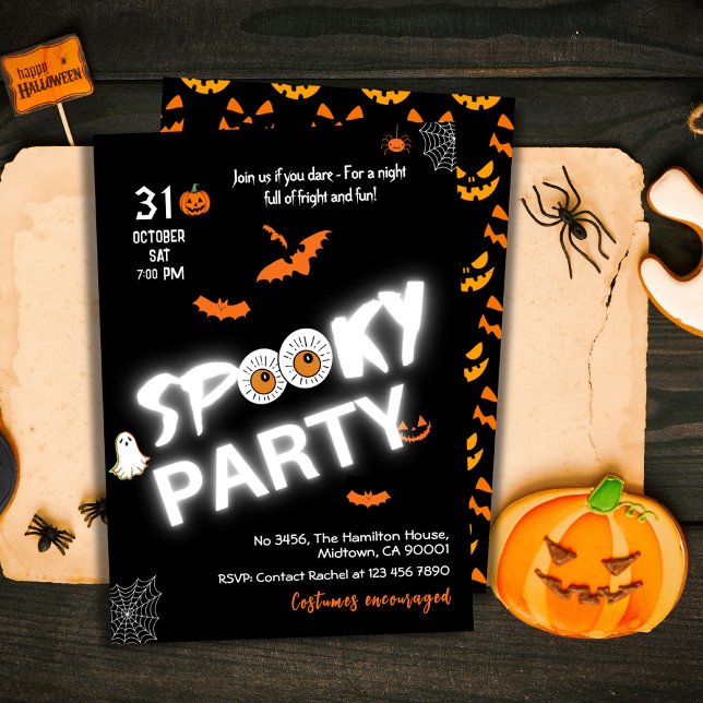 Glow-in-the-Dark Style Spooky bats ghost Halloween Invitation (Creator Uploaded)