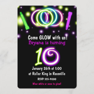 GLOW Lights 10th Birthday Party Age 10 Invitation