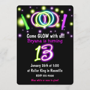 GLOW Lights 13th Birthday Party Age 13 Invitation