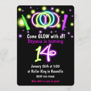 GLOW Lights 14th Birthday Party Age 14 Invitation