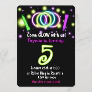 GLOW Lights 5th Birthday Party Age 5 Invitation