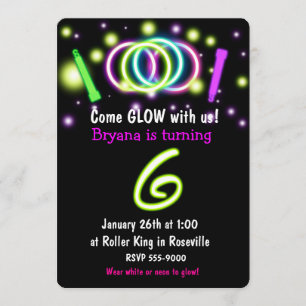 GLOW Lights 6th Birthday Party Age 6 Invitation