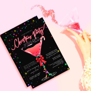 Glow Lights Candy Cane Martini Corporate Christmas Invitation