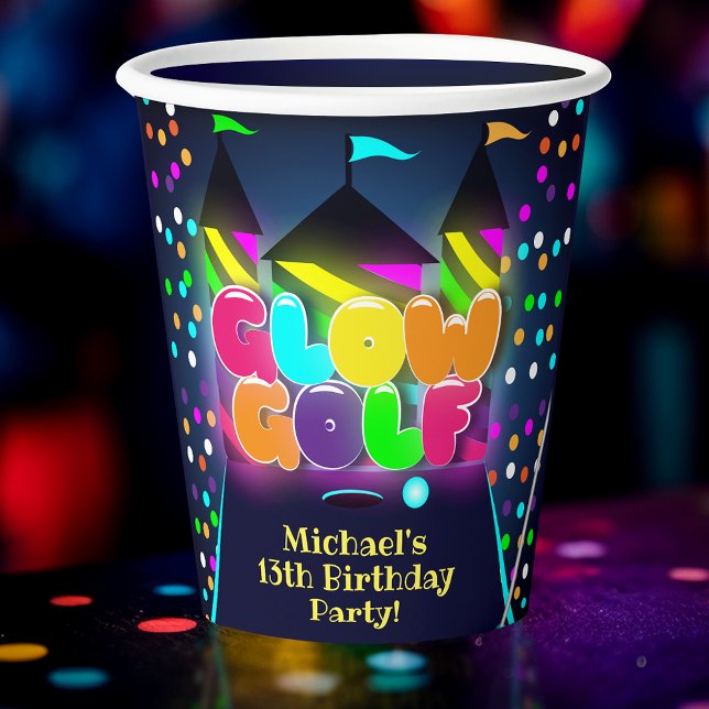 Glow Miniature Golf Birthday Party Paper Cups (Glow Golf Party Paper Cup)