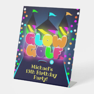 Glow Miniature Golf Birthday Party Pedestal Sign