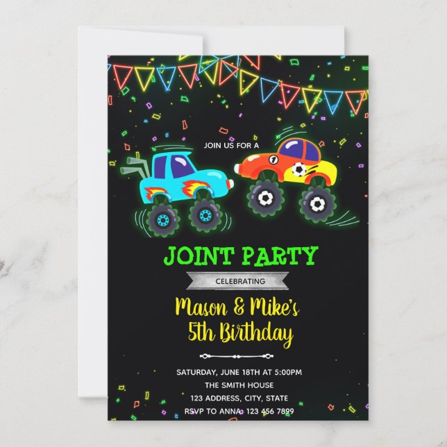 Glow monster truck invitation (Front)