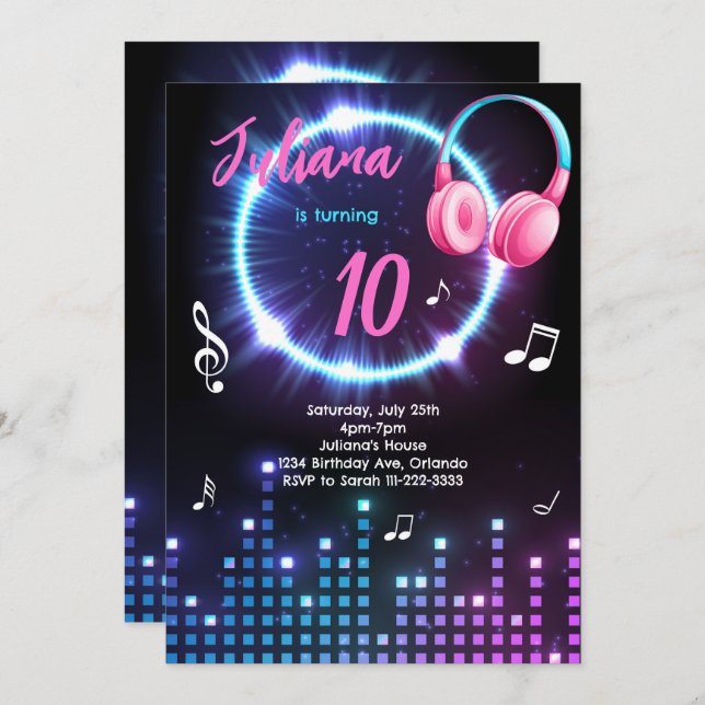 Glow Musical Birthday Party Invitation (Front/Back)