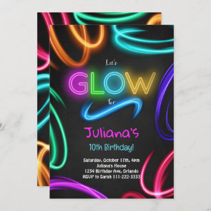 Glow Neon Birthday Party Invitation