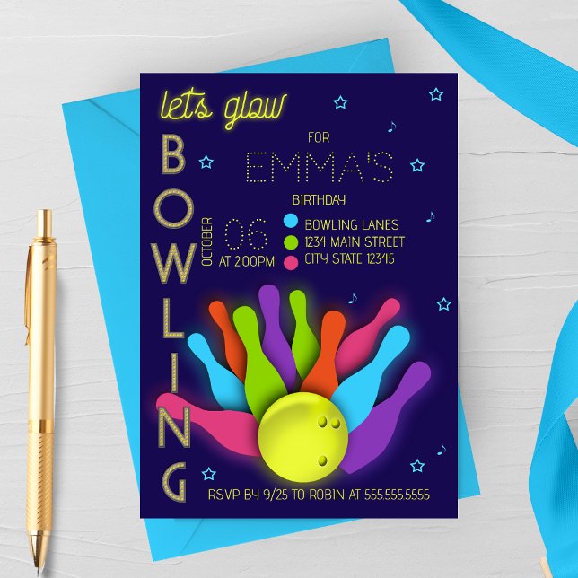 Glow Neon Bowling Birthday Invitation (Creator Uploaded)