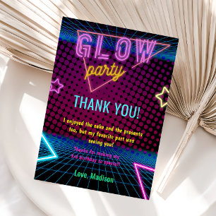 Glow Neon Lights Birthday Party Thank You Card 