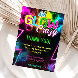 Glow Neon Lights Birthday Party Thank You Card 
