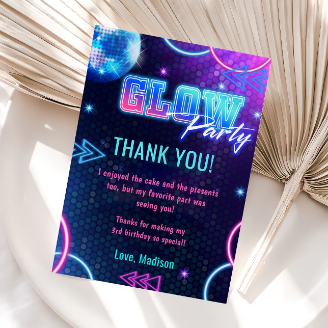 Glow Neon Lights Birthday Party Thank You Card  (Creator Uploaded)