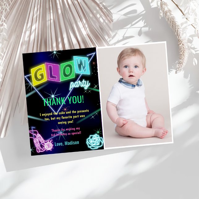Glow Neon Lights Birthday Party Thank You Card  (Creator Uploaded)