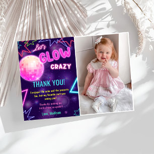 Glow Neon Lights Birthday Party Thank You Card 