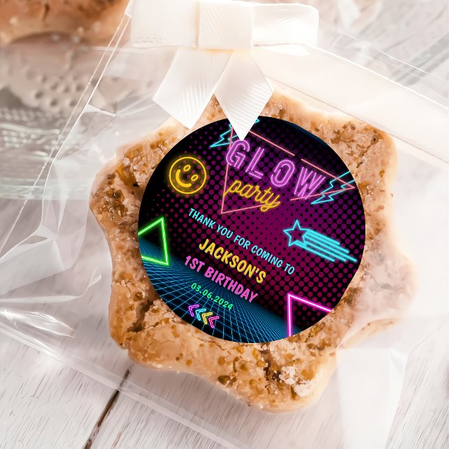 Glow Neon Lights Thank You Birthday Party Classic Round Sticker (Creator Uploaded)