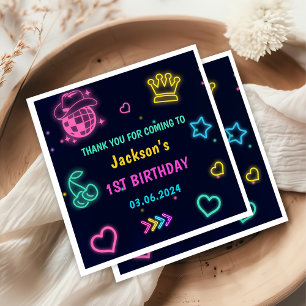 Glow Neon Lights Thank You Birthday Party Napkin