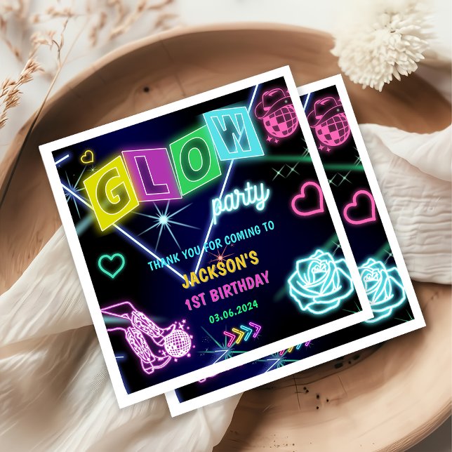 Glow Neon Lights Thank You Birthday Party Napkin (Creator Uploaded)