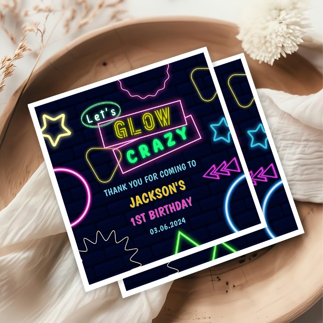 Glow Neon Lights Thank You Birthday Party Napkin (Creator Uploaded)