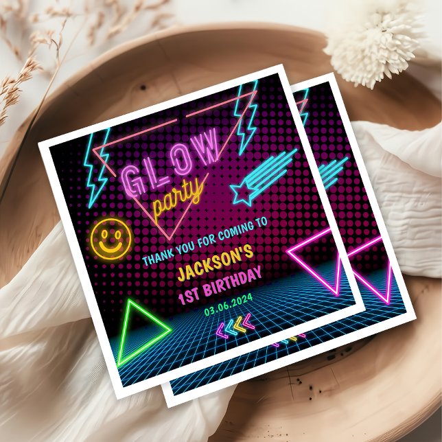 Glow Neon Lights Thank You Birthday Party Napkin (Creator Uploaded)