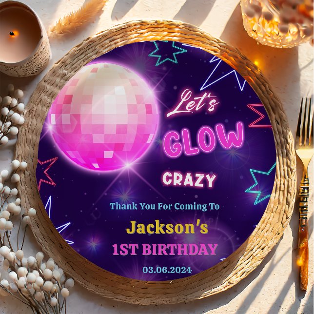 Glow Neon Lights Thank You Birthday Party Paper Plate (Creator Uploaded)