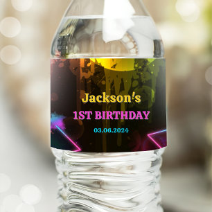 Glow Neon Lights Thank You Birthday Party Water Bottle Label