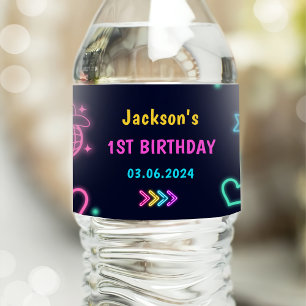 Glow Neon Lights Thank You Birthday Party  Water Bottle Label