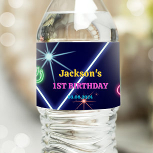 Glow Neon Lights Thank You Birthday Party  Water Bottle Label