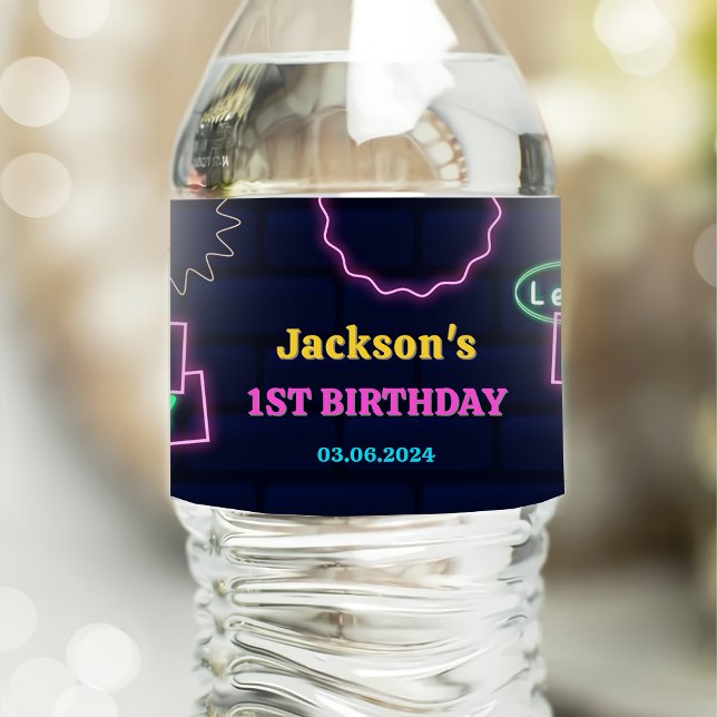 Glow Neon Lights Thank You Birthday Party  Water Bottle Label (Creator Uploaded)