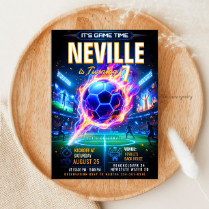 Glow Neon Soccer - Futuristic Football Birthday Invitation