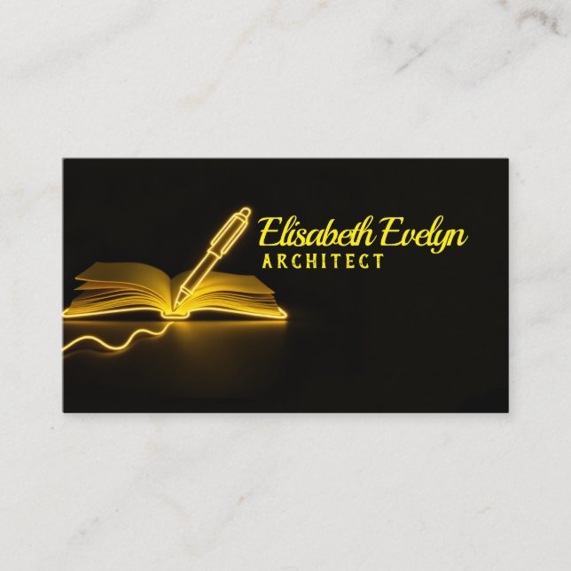 Glow of Knowledge: Pen and Book in the Dark Business Card (Front)