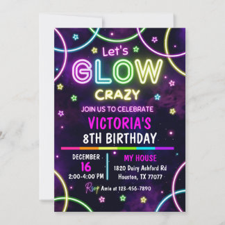 Glow Party Birthday Invitation, Neon Party Invitation