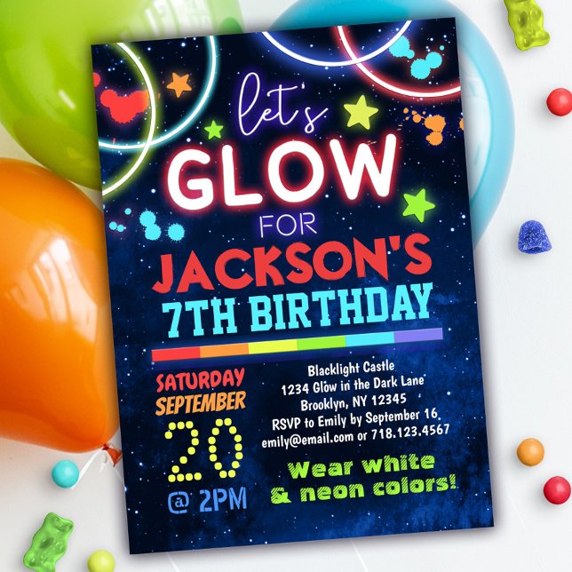 Glow Party Blue Birthday Invitation (Creator Uploaded)